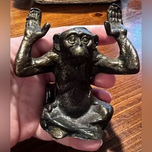 Vintage Bronze Brass Sitting Monkey Business Card Holder Figurine Statue Patina